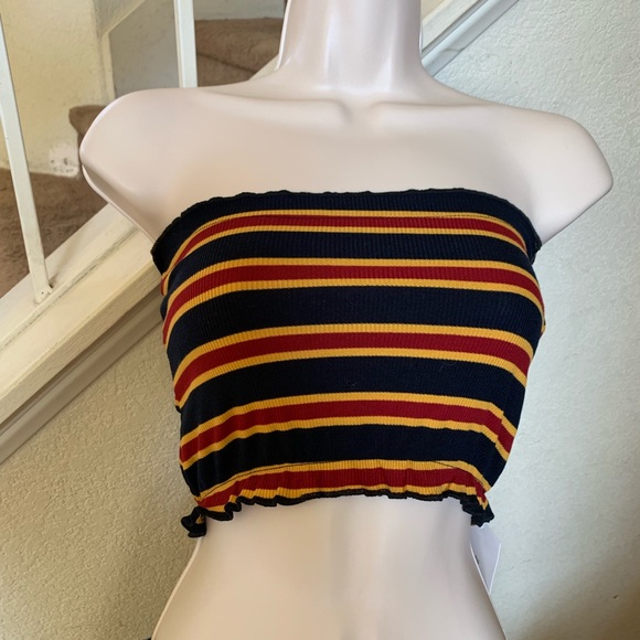 Fashion Nova Tops - Tube top striped black gold red crop shirt blouse